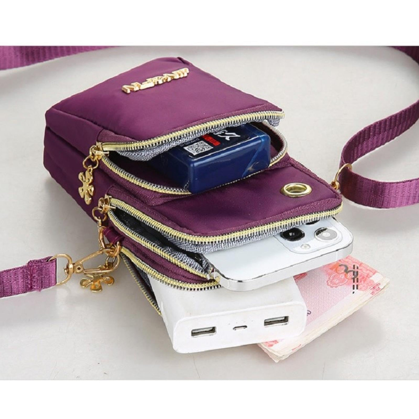 Stylish Premium Quality 3 Zippers Crossbody Bags For Cell Phones and Other Small Personal Items