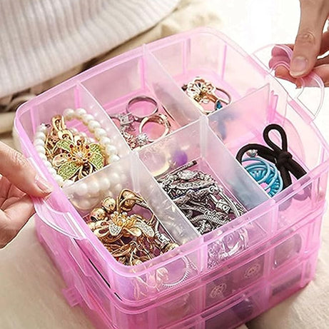 Adjustable Stackable Rectangular Plastic Storage Box Organizer with Dividers and Removable Compartments for Beading Jewelry Making Craft Art Hair Accessories and Supplies in Casual Style