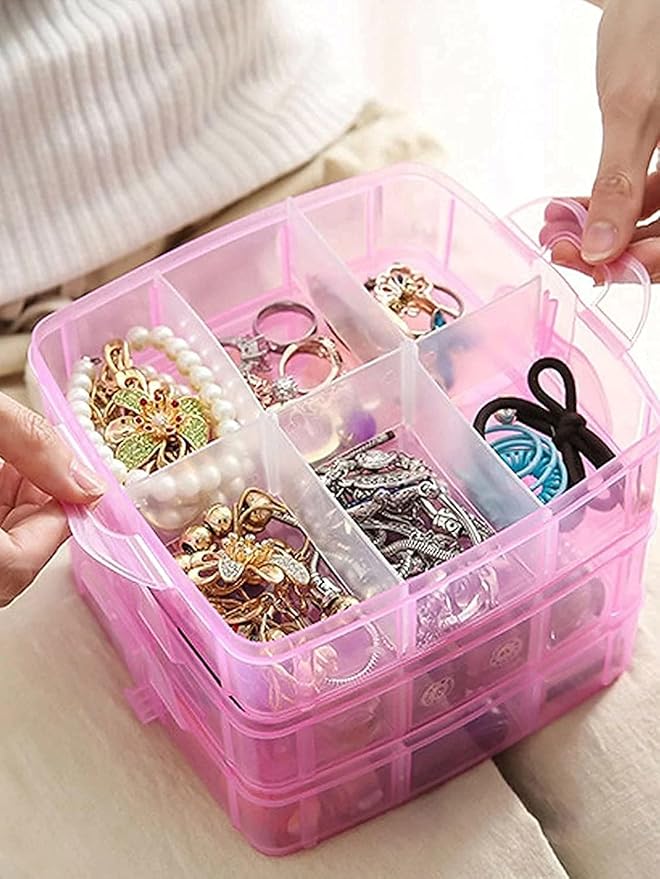 Adjustable Stackable Rectangular Plastic Storage Box Organizer with Dividers and Removable Compartments for Beading Jewelry Making Craft Art Hair Accessories and Supplies in Casual Style