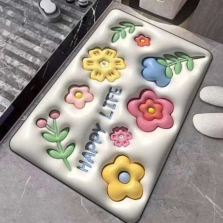 Soft Non Slip Multi Flower Design 3D Door Entrance Mat (Random Design)