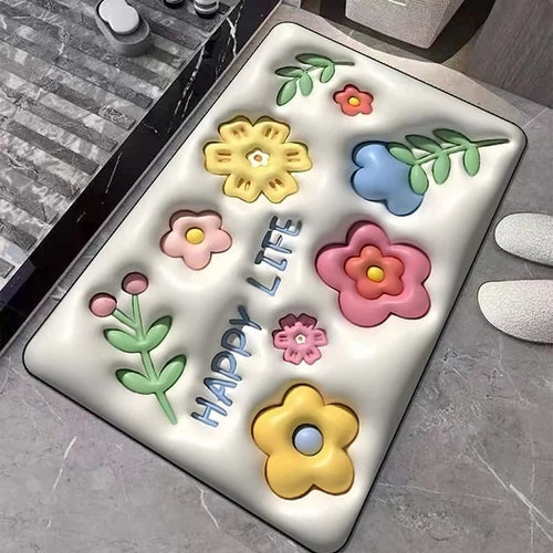 Soft Non Slip Multi Flower Design 3D Door Entrance Mat (Random Design)