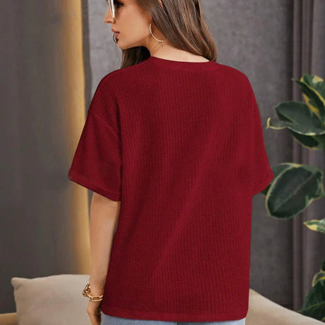 Premium Oversized Waffle Knitted Tee – Maroon