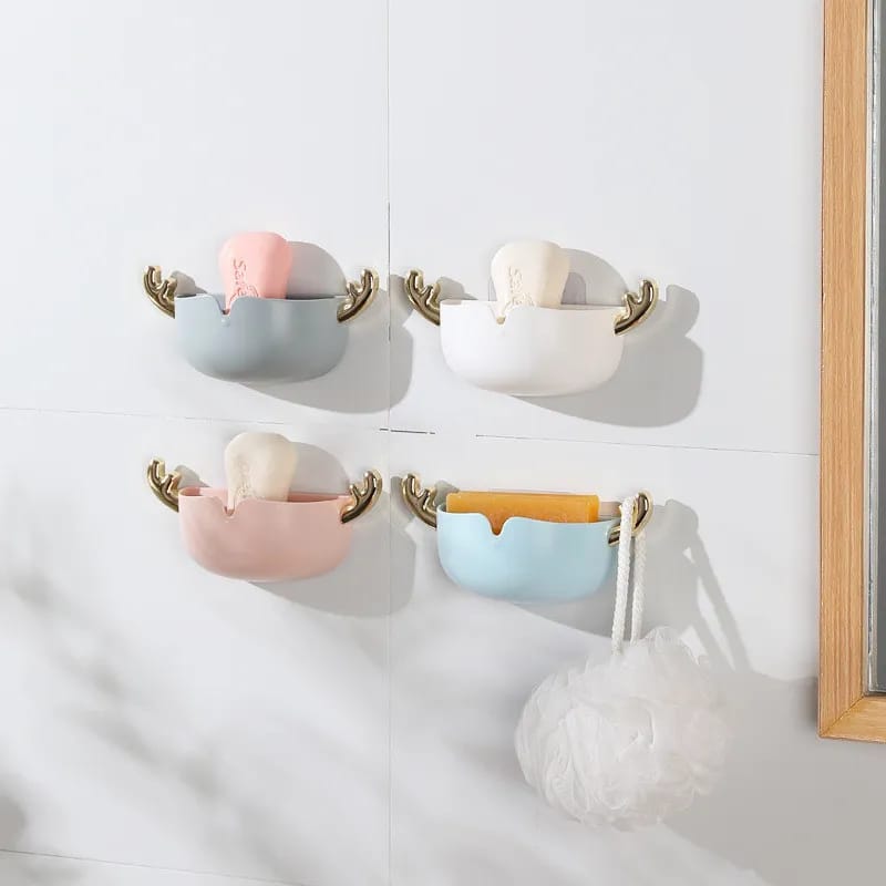 Pack of 4 Cute Deer Soap Holder Wall-Mounted Bathroom Storage Box