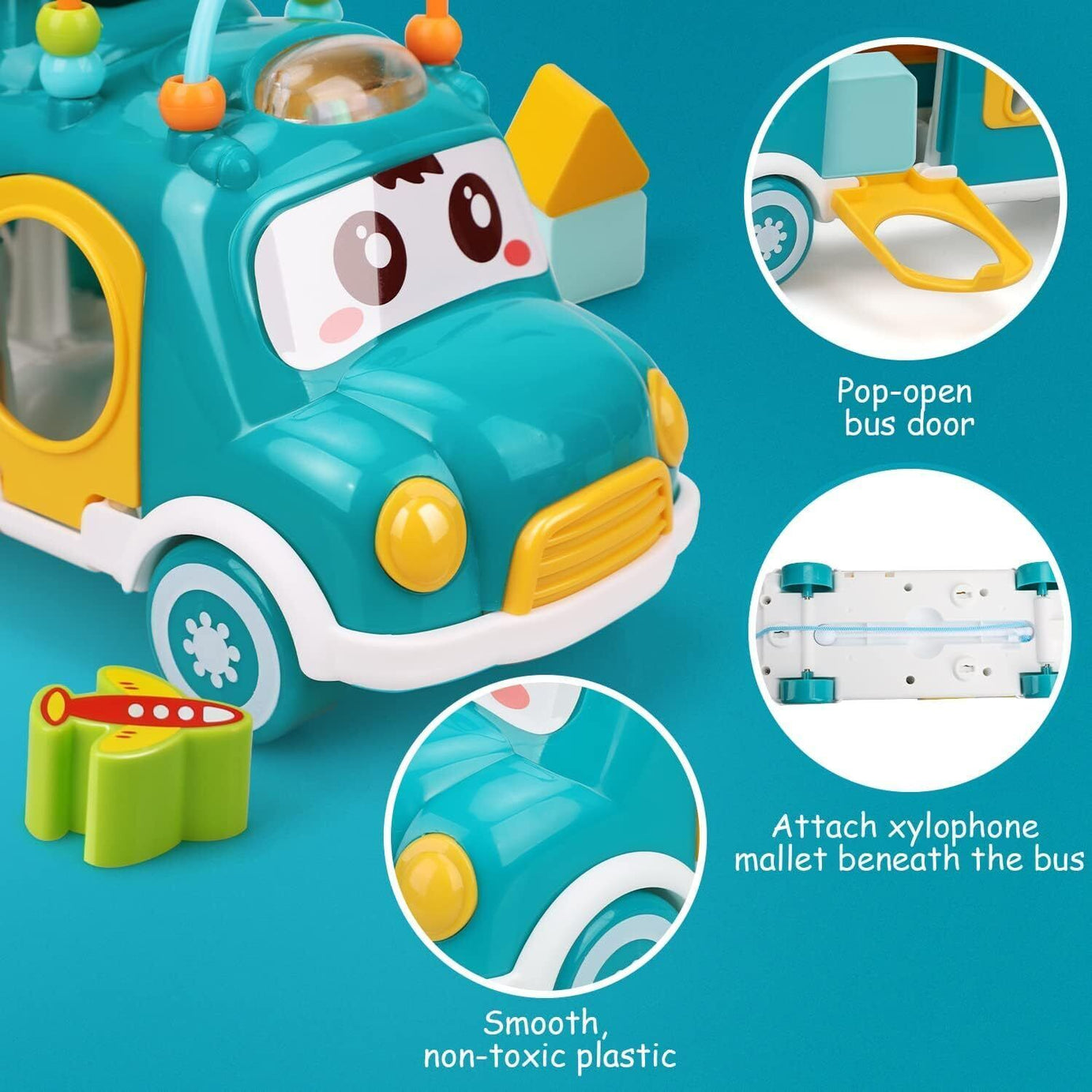 Durable Plastic Kids Cartoon Shape Bus Toy with Musicals Xylophone For 2 to 4 Years Plus Boys and Girls