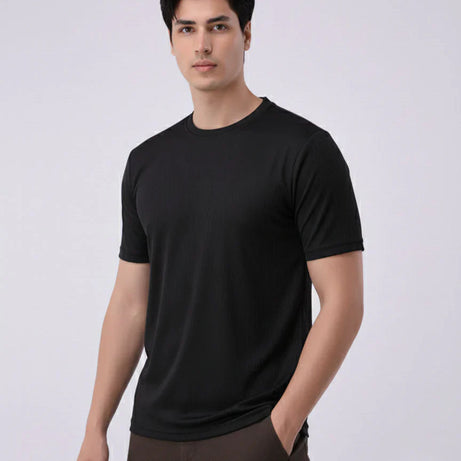 Imported Lycra Textured T-Shirt – Black