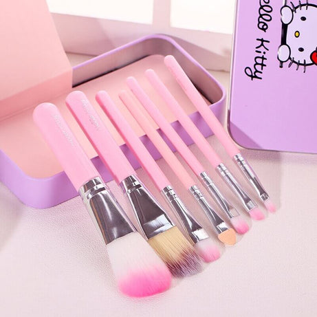 Hello Kitty Complete Makeup Mini Brush Kit with Storage Box, Multicolor (Set of 7 Pieces)