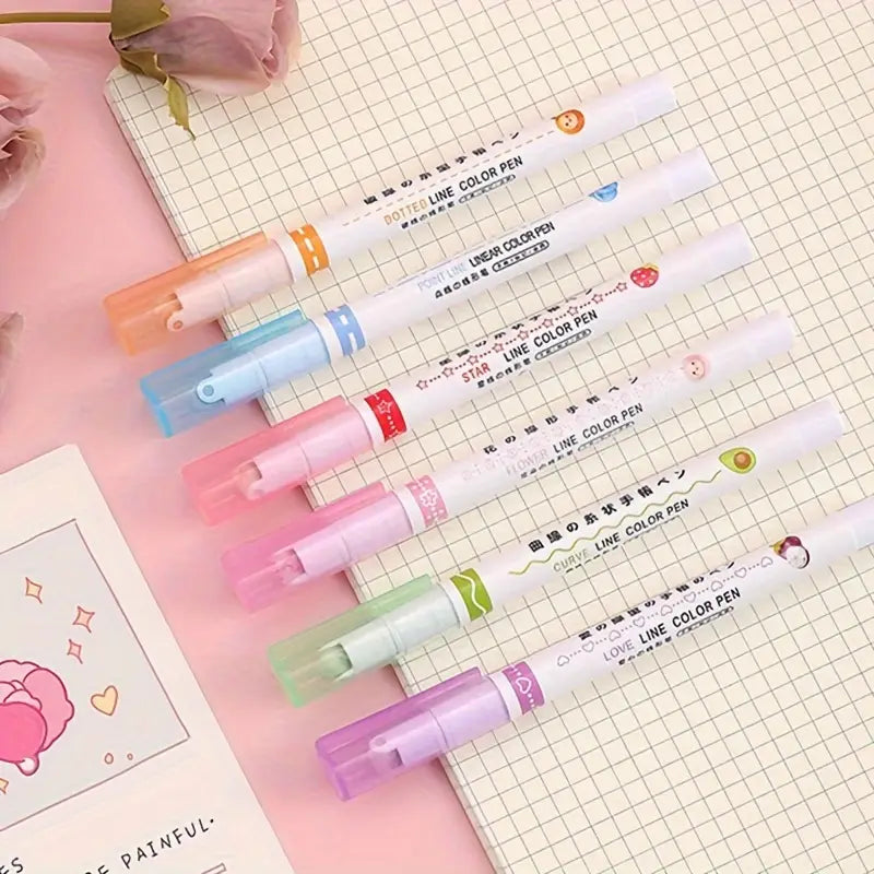 (Pack of 6) Linear Roller Design Color Pen