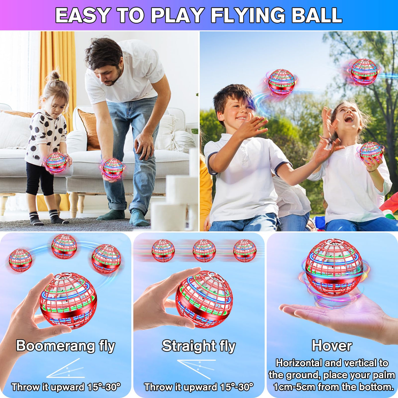 USB Rechargeable Flying Magic Ball Spinner with Attractive Colorful Lights and Remote Control Toy for Kids