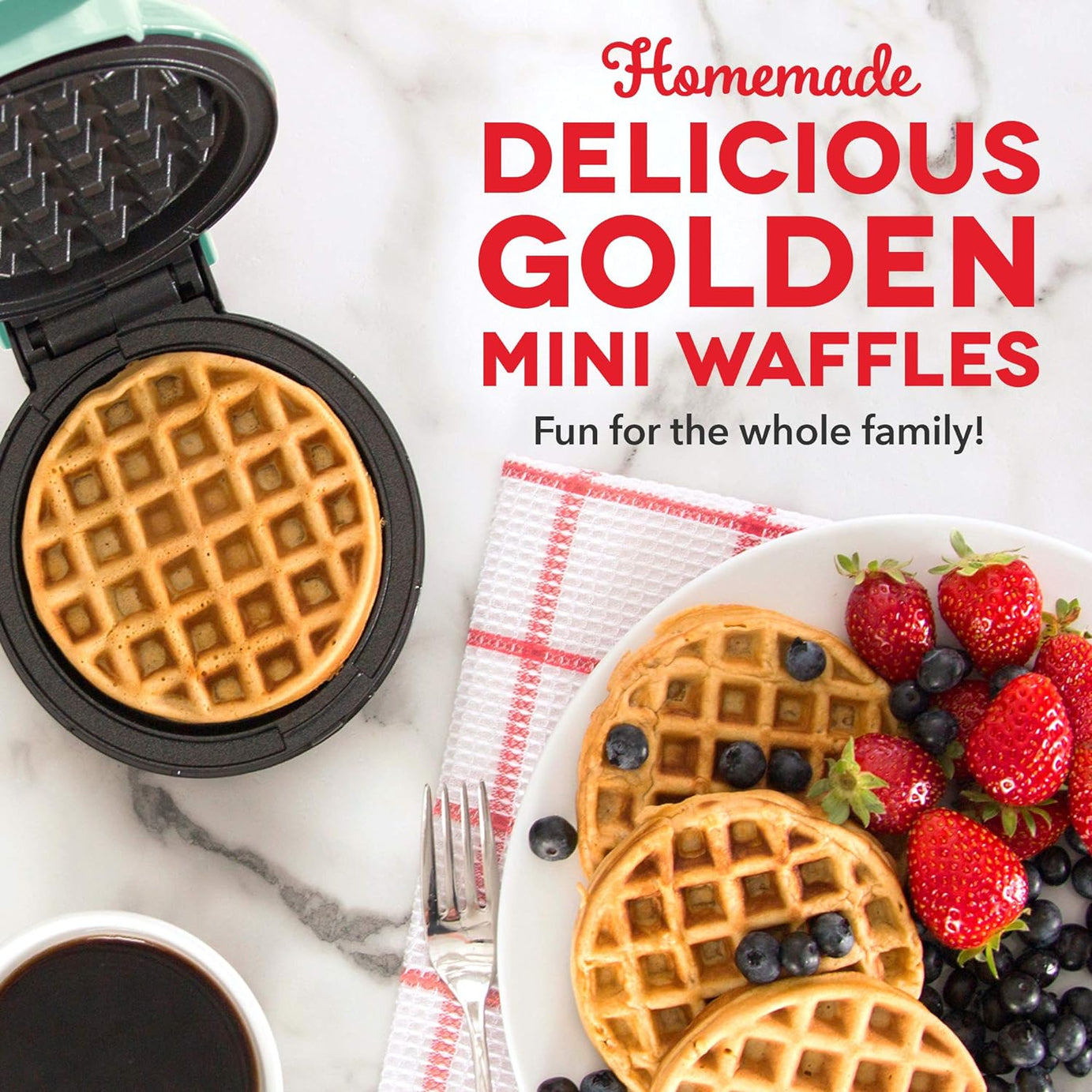 Mini Waffles Maker with Easy to Clean and Non-Stick Surfaces in 4 Inch