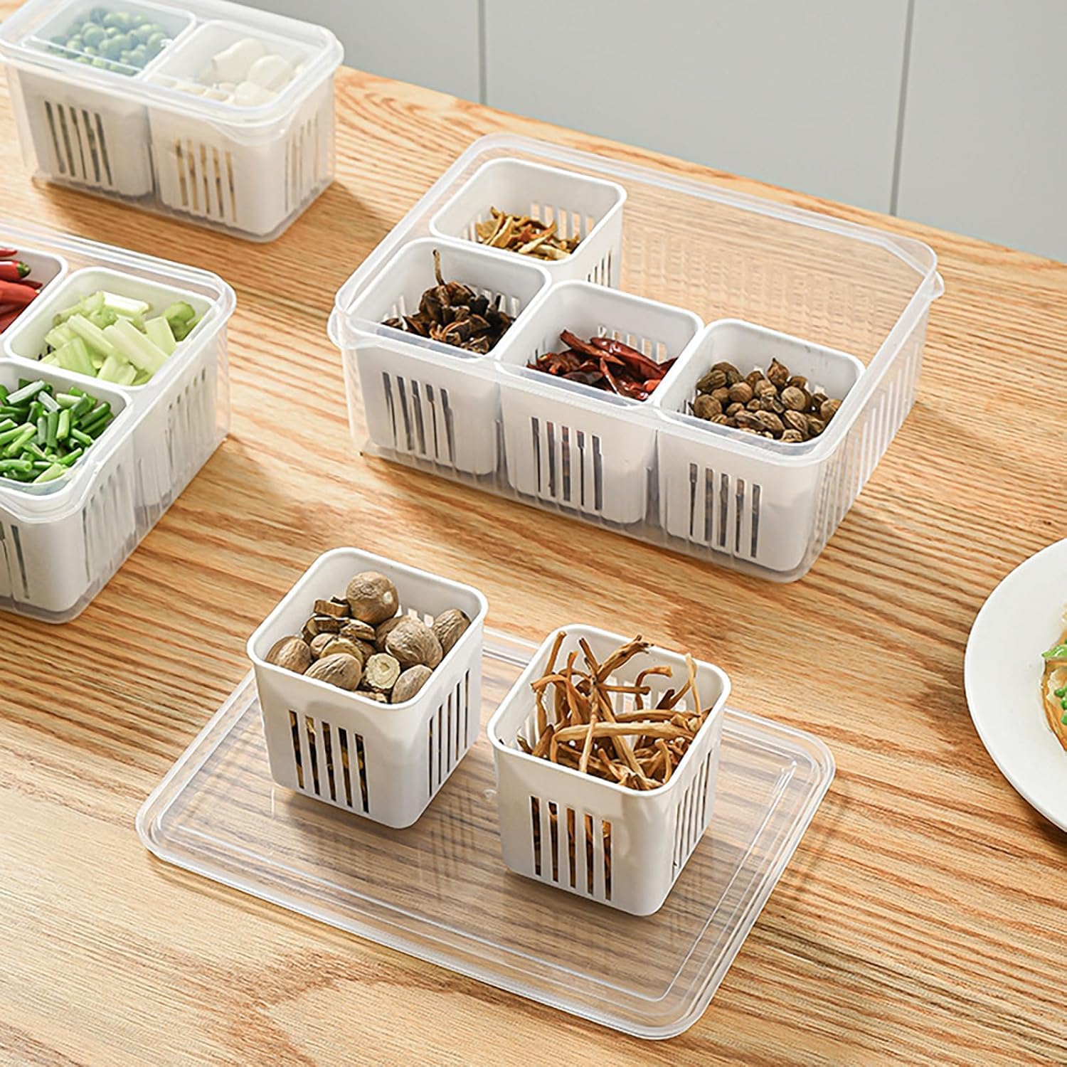 6-In-1 Kitchen Storage Box with Drain Basket – Refrigerator Fresh Keeping Food Container
