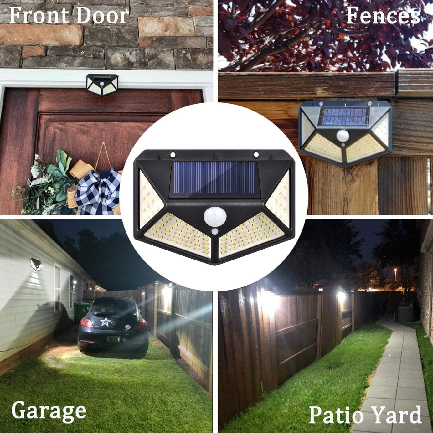 Solar Wall Light with 100 LEDs and Wireless Solar Motion Sensor Security Lights with 270° Wide Angle IP65 Waterproof and 3 Optional Mode for Garden Patio Yard Front Door Garage Porch