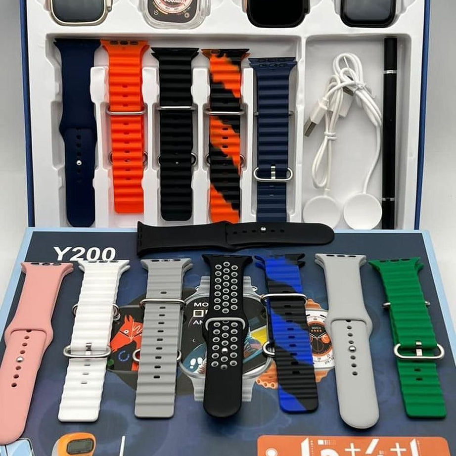 (Pack of 23 Items) 3 Smartwatches + 15 Straps with Different Colors + 1 Silicone Case + 1 Touch Pen + 1 Counter + 2 Wireless Charger and Full HD Display