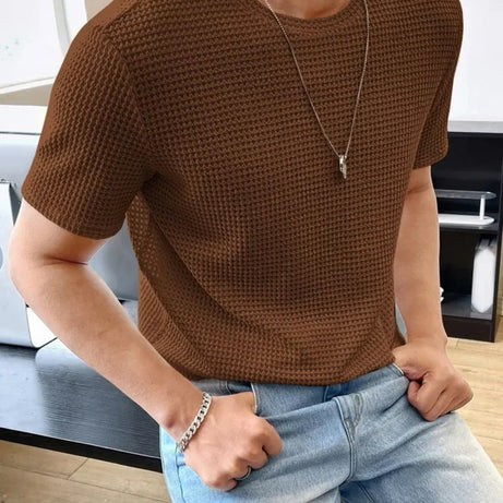 Waffle Knitted T-Shirt – BROWN