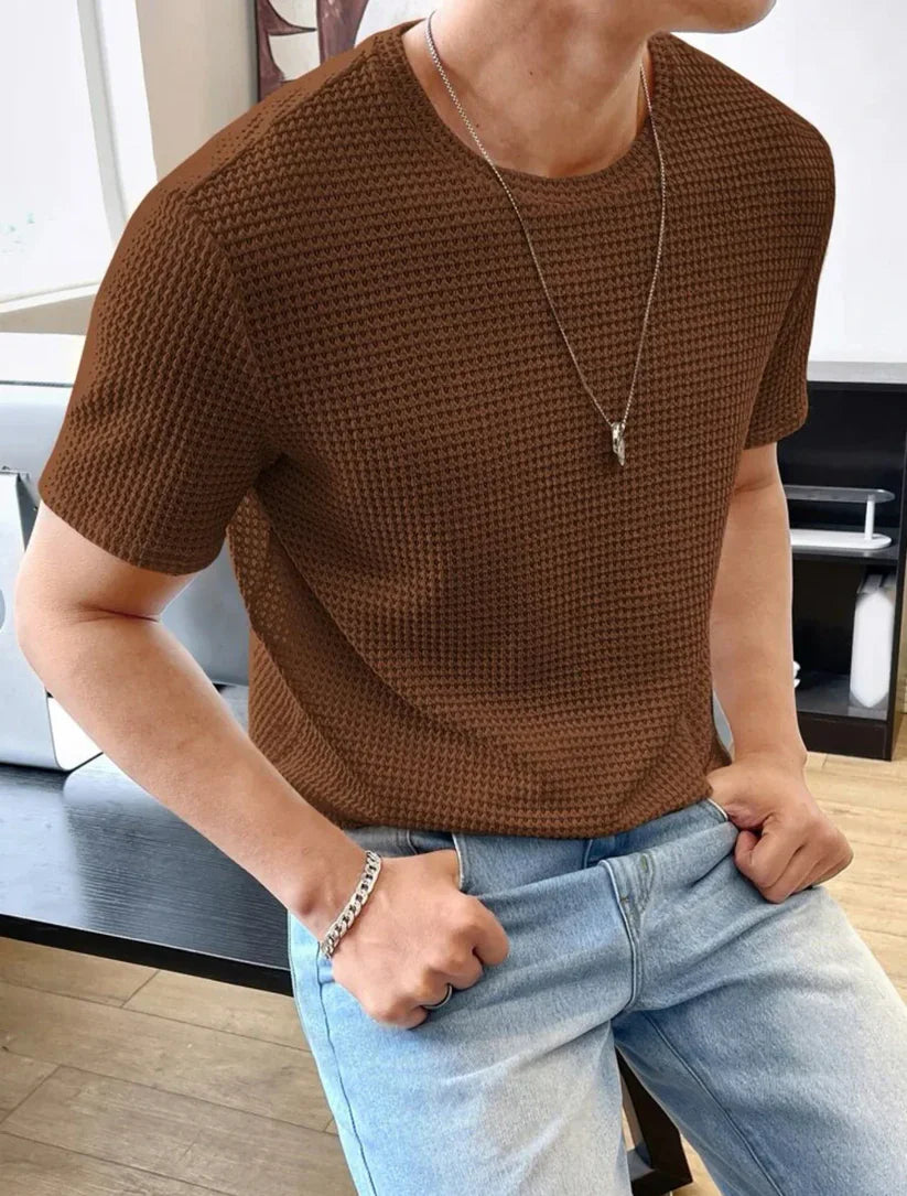 Waffle Knitted T-Shirt – BROWN