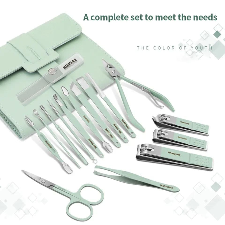 Stainless Steel Professional Manicure Pedicure Grooming Nail Clipper Kit Set For Women (16 Pcs)