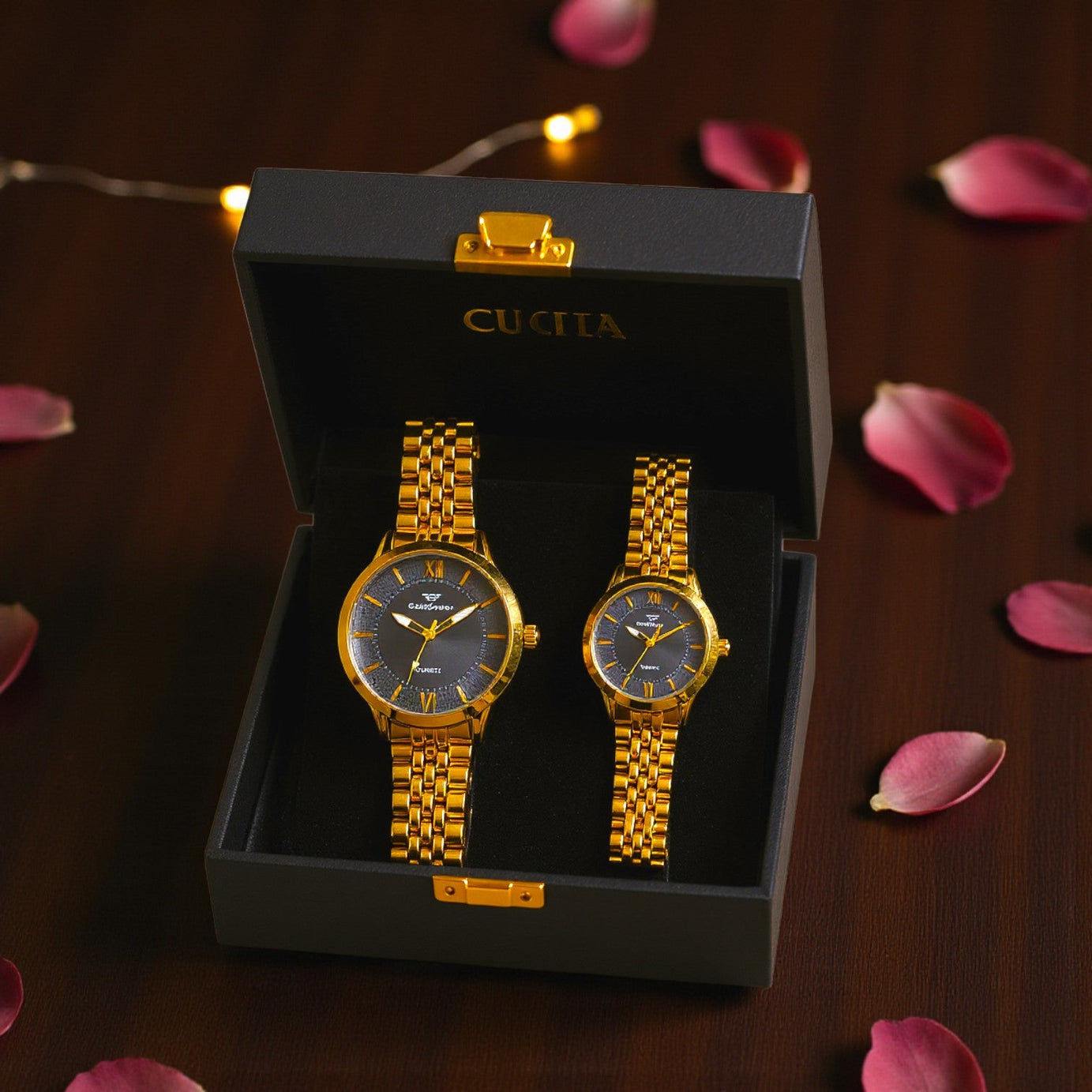 LuxeBond Gold-Black – Couple Watches Set