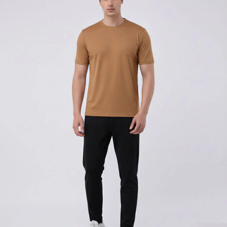 Imported Lycra Textured T-Shirt – Camel Brown