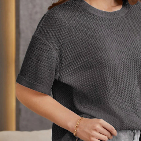 Premium Oversized Waffle Knitted Tee – Charcoal