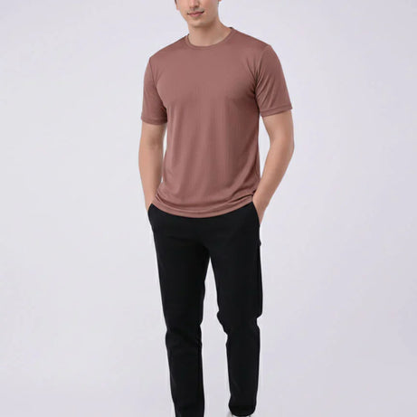 Imported Lycra Textured T-Shirt – Dusty Rose