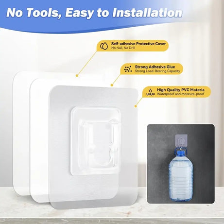 (Pack of 20) Double Sided Transparent Waterproof Self Adhesive Wall Hooks For Storage Organizer