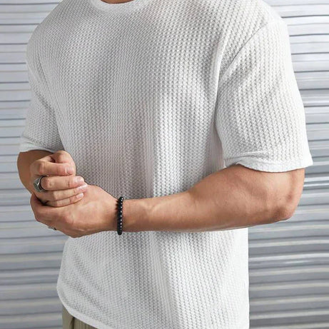 Oversized Waffle Knit Tee for Men – WHITE