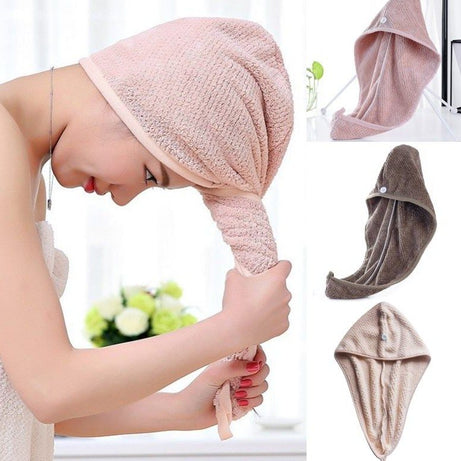 (Pack of 3) Microfiber High Absorbent Quick Dry Wrap Hair Bath Towels Shower Cap for Women