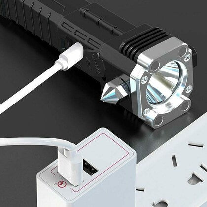 Side Flood Light Long Distance Beam Range Car Rescue Torch with Hammer Window Glass and Seat Belt Cutter