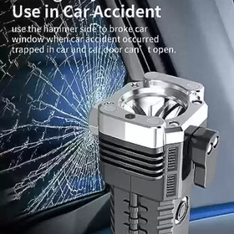 Side Flood Light Long Distance Beam Range Car Rescue Torch with Hammer Window Glass and Seat Belt Cutter