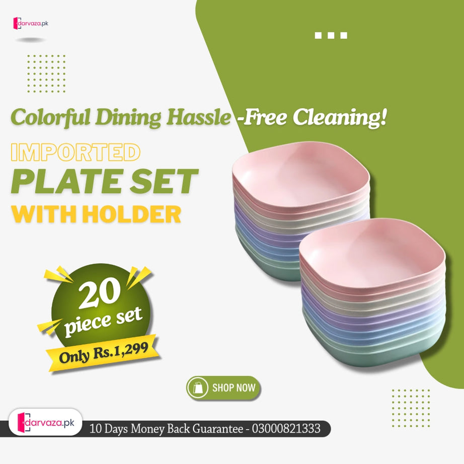 Azaadi Sale Offer 20 Pcs Set of Dish Plates with Free 2 Pcs Holders (20 Plates + 2 Holders)