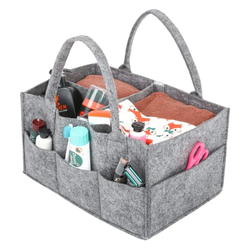 Baby Diaper Caddy Organizer Foldable Felt Storage Bag with Multi Pockets and Flexible Compartments Caddy Organizer