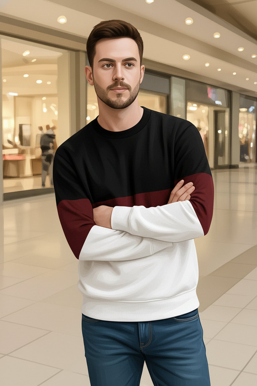 Black Maroon and White Block Sweatshirt