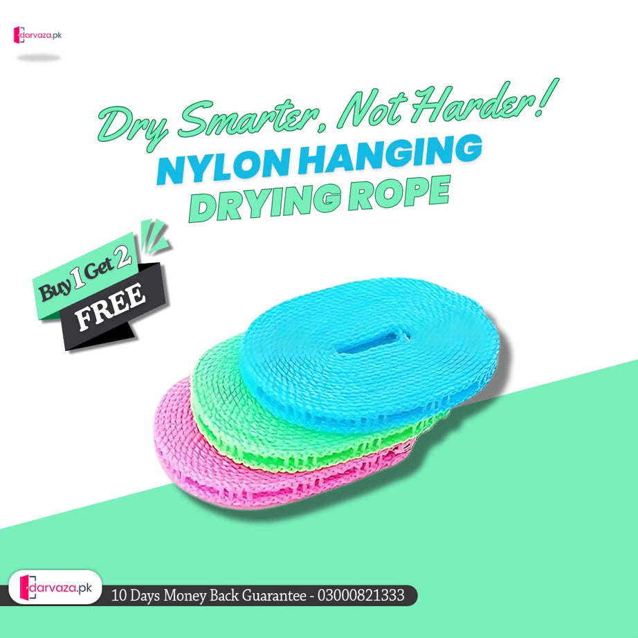 Buy 1 Get 2 Free Offer 3 Pcs Wind Proof Non Slip Nylon Hanging Drying Rope Clothes washing line with full size of 5 Meters in Rs 699