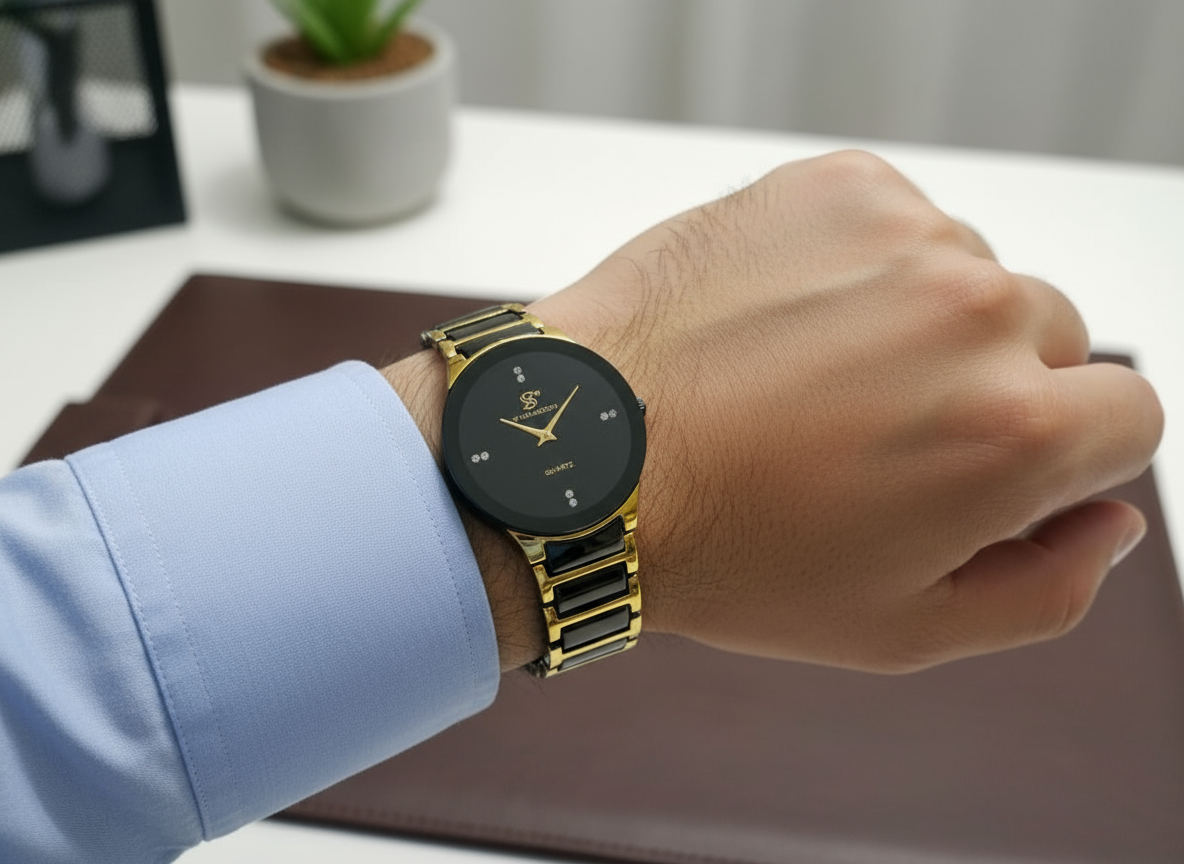 Centrix Chain Watch in Metallic Black with Golden/Silver Color Wrist Watch For Men