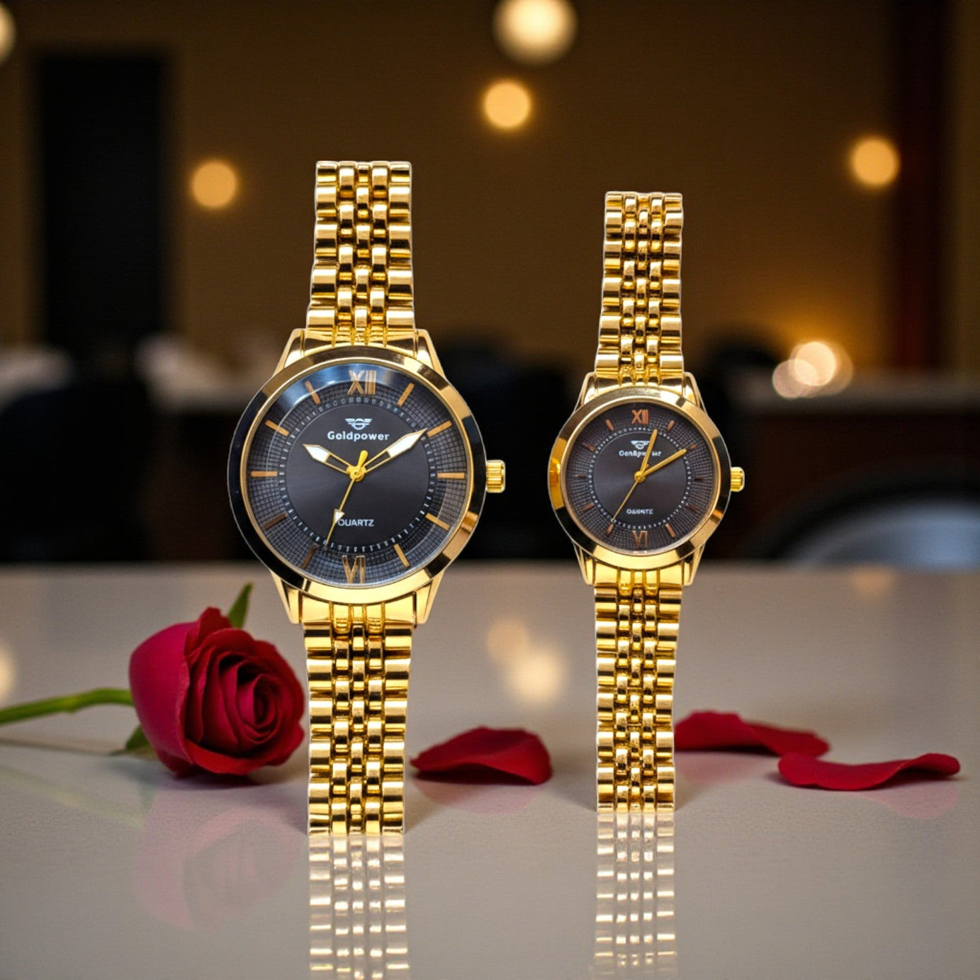 LuxeBond Gold-Black – Couple Watches Set