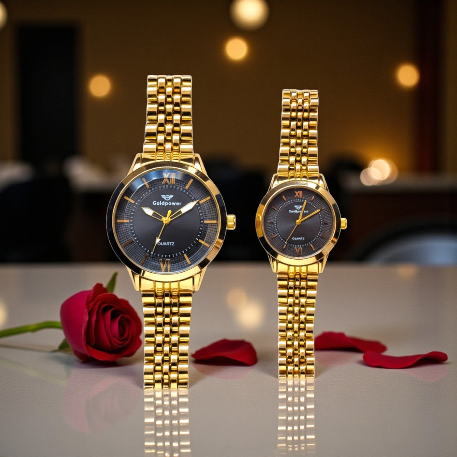 LuxeBond Gold-Black – Couple Watches Set
