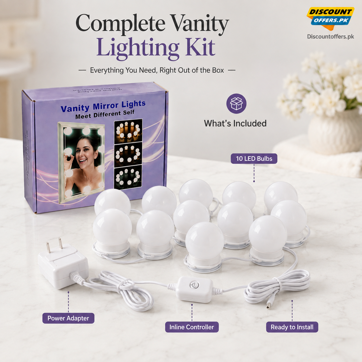 Vanity Light LED Bulbs for Makeup Mirror Stand | 10 Bulbs with 3 Light Modes