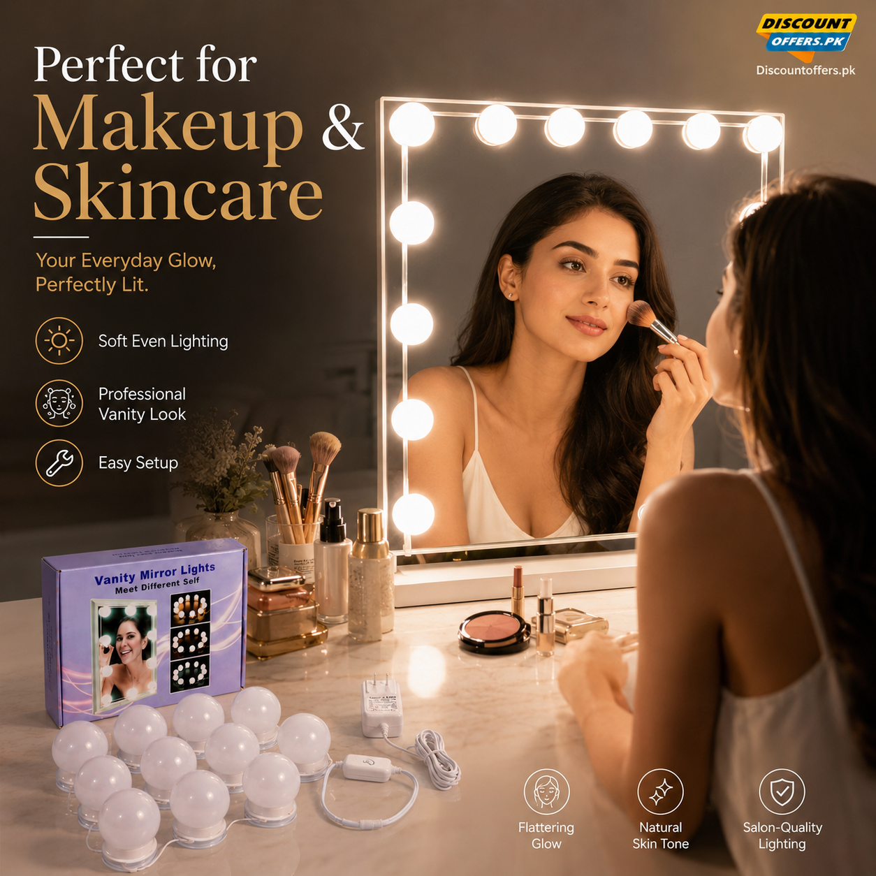 Vanity Light LED Bulbs for Makeup Mirror Stand | 10 Bulbs with 3 Light Modes