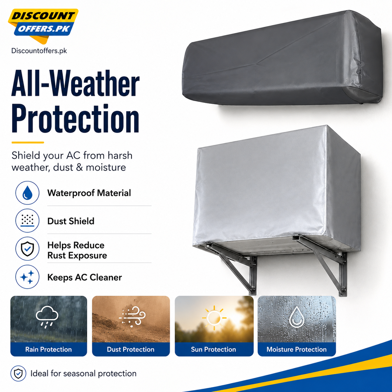 Waterproof Split AC Cover Set (Inner + Outer) – Universal Size for 1 Ton, 1.5 Ton and 2 Ton