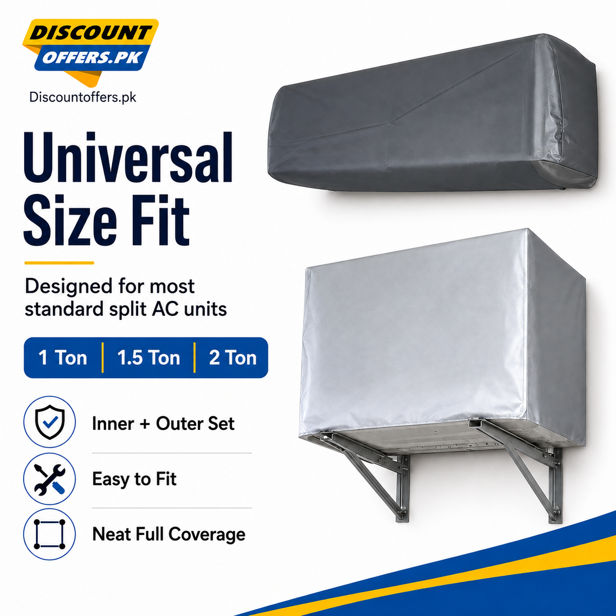 Waterproof Split AC Cover Set (Inner + Outer) – Universal Size for 1 Ton, 1.5 Ton and 2 Ton