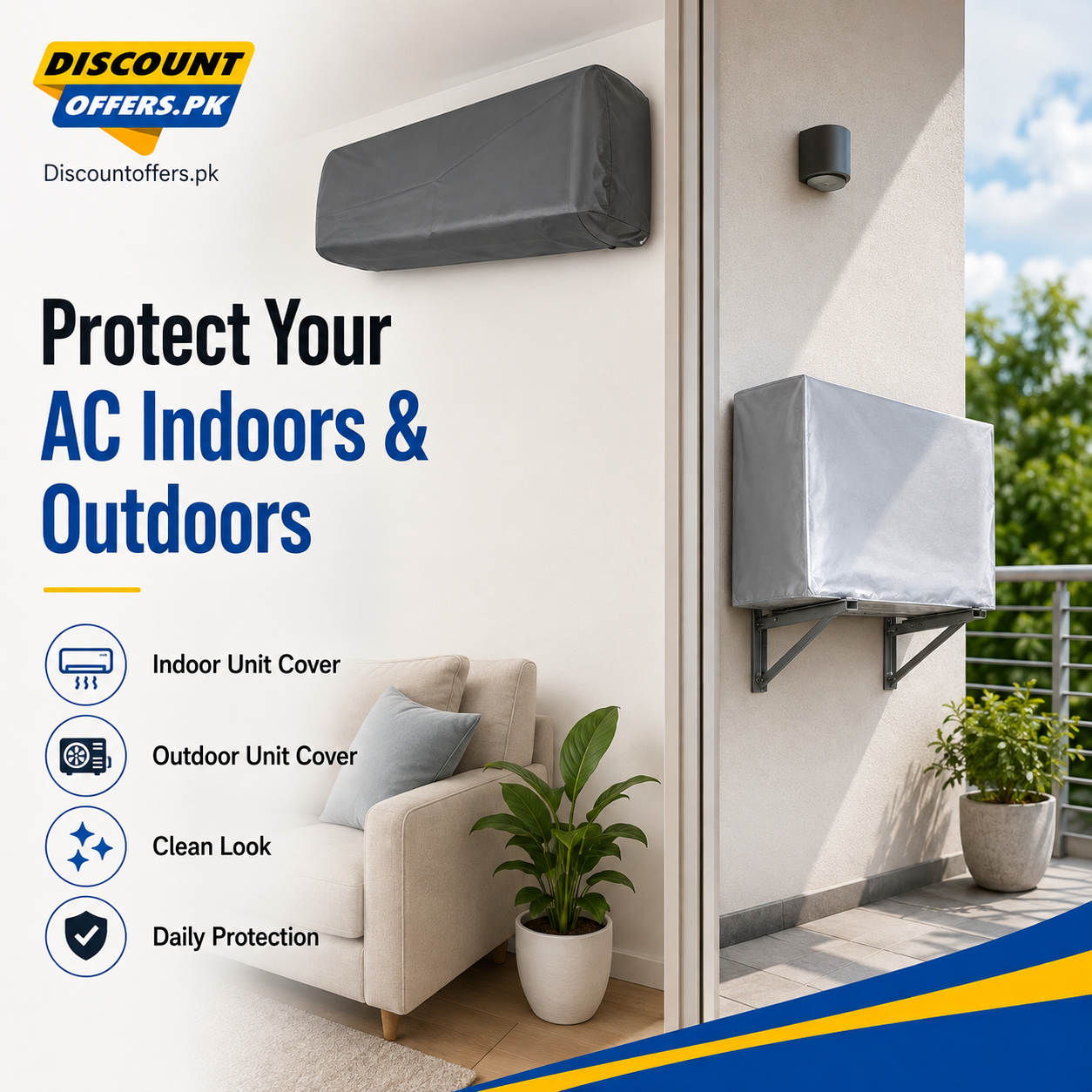 Waterproof Split AC Cover Set (Inner + Outer) – Universal Size for 1 Ton, 1.5 Ton and 2 Ton