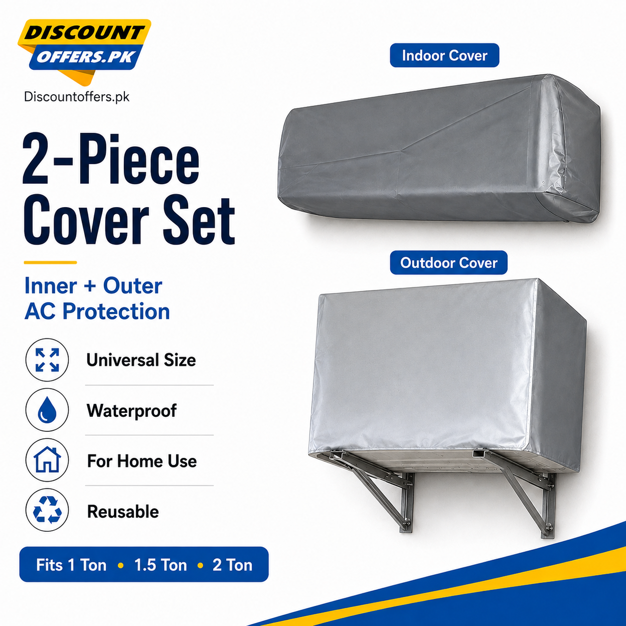 Waterproof Split AC Cover Set (Inner + Outer) – Universal Size for 1 Ton, 1.5 Ton and 2 Ton