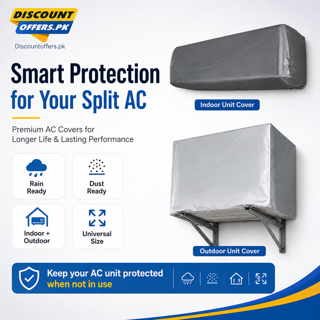 Waterproof Split AC Cover Set (Inner + Outer) – Universal Size for 1 Ton, 1.5 Ton and 2 Ton