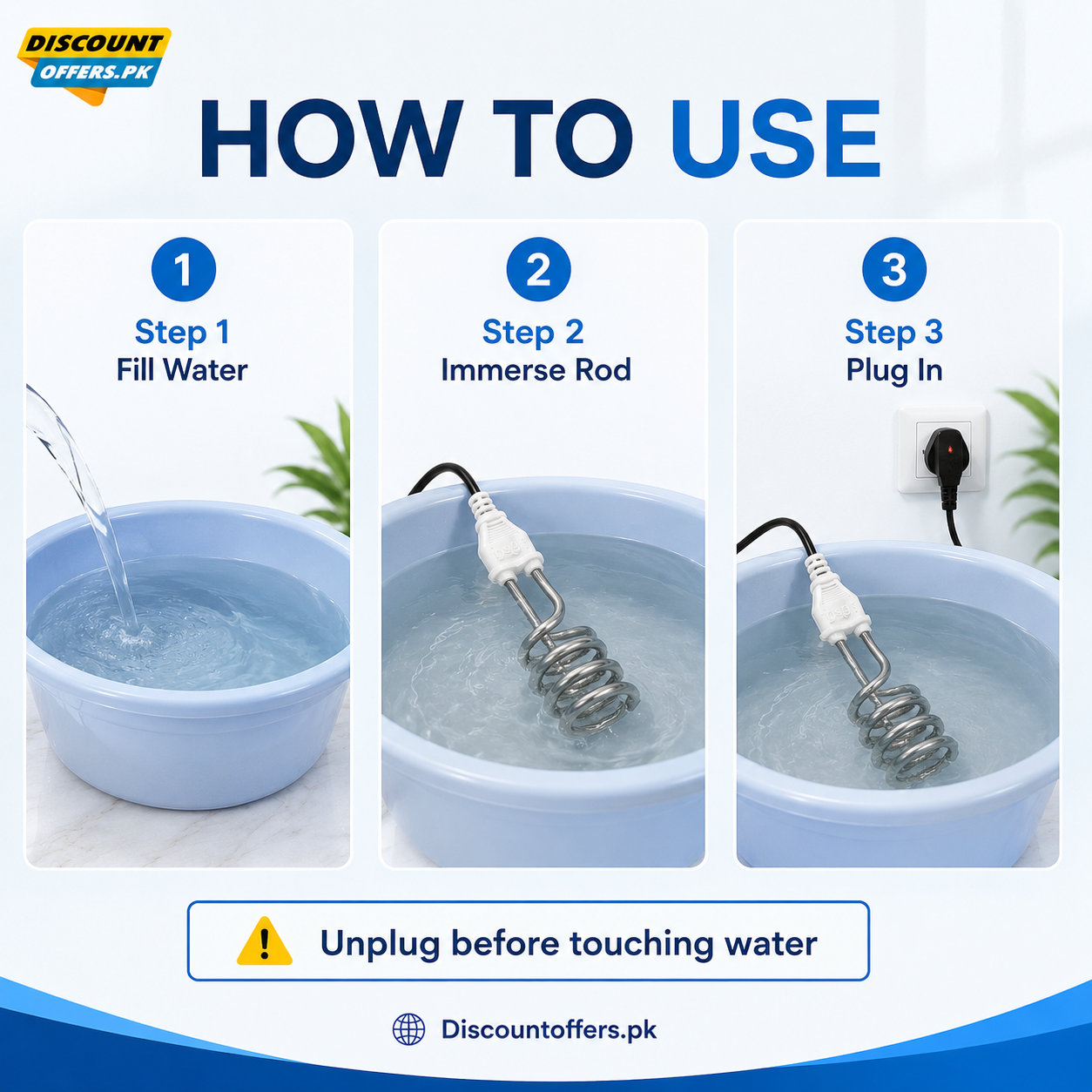 Electric Water Heating Rod for Heating Water in container like Bucket Basin Bath tub mini inflatable Swimming Pool and More