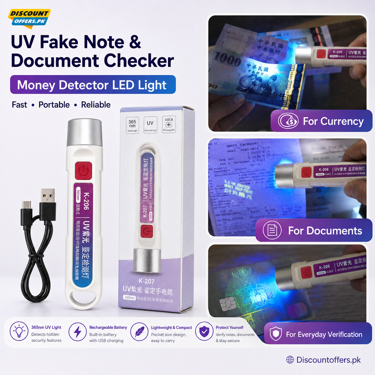 Rechargeable UV Money Detector Light – Fake Note Checker