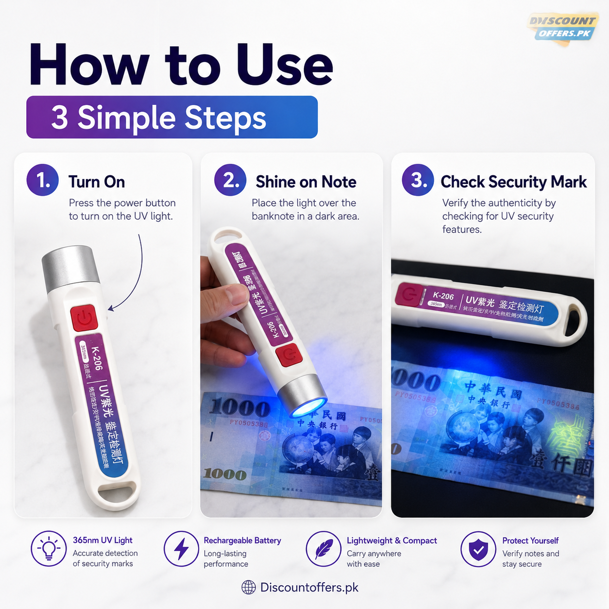 Rechargeable UV Money Detector Light – Fake Note Checker
