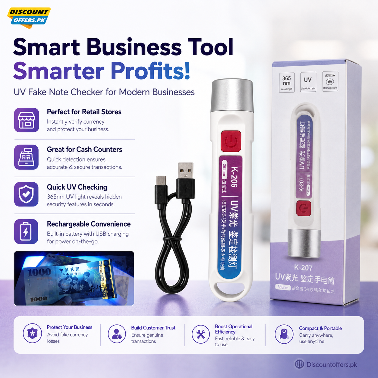 Rechargeable UV Money Detector Light – Fake Note Checker