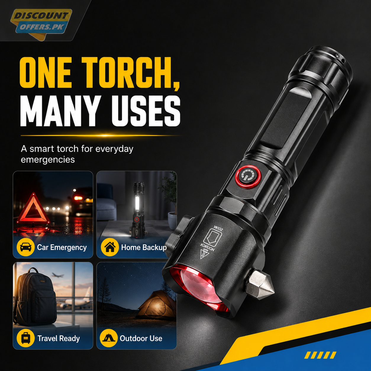 Super Bright Metal FlashLight Torch with adjustable focus Hammer and Mobile Power Bank