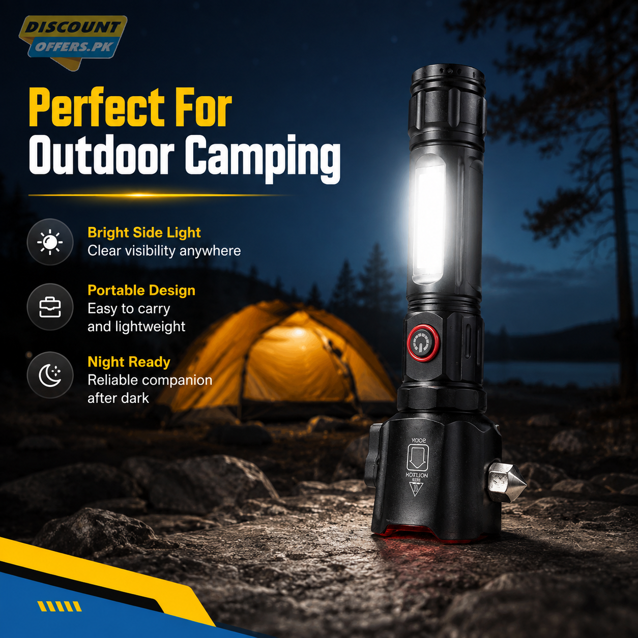 Super Bright Metal FlashLight Torch with adjustable focus Hammer and Mobile Power Bank
