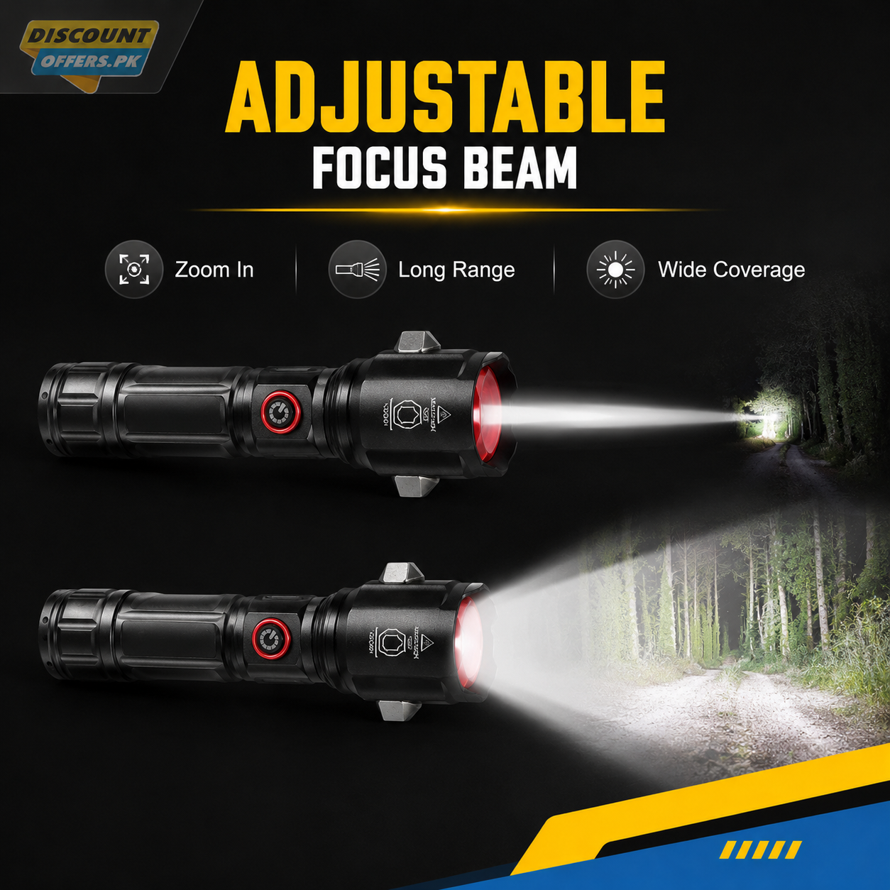 Super Bright Metal FlashLight Torch with adjustable focus Hammer and Mobile Power Bank