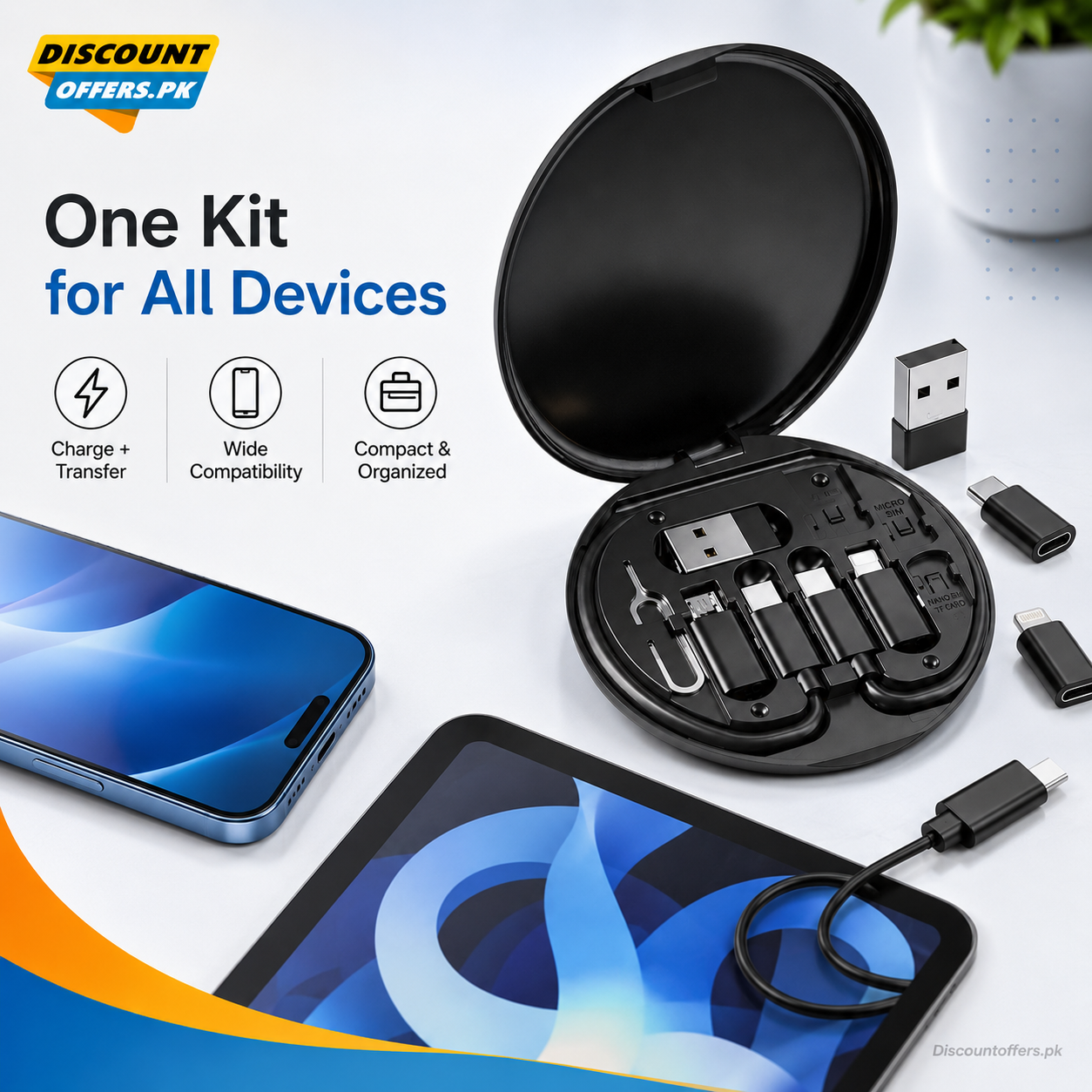 5 in 1 Portable Multifunctional 60W Charging Data Cable Set and Mobile Phone Holder Storage Box For All Devices
